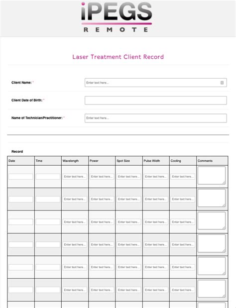 laser hair removal treatment log